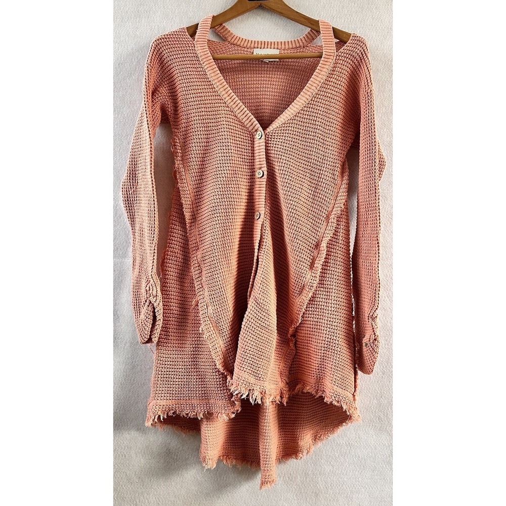 Hayden Boho Cardigan Top Cottagecore S/M Chunky Knit Oversized Peach